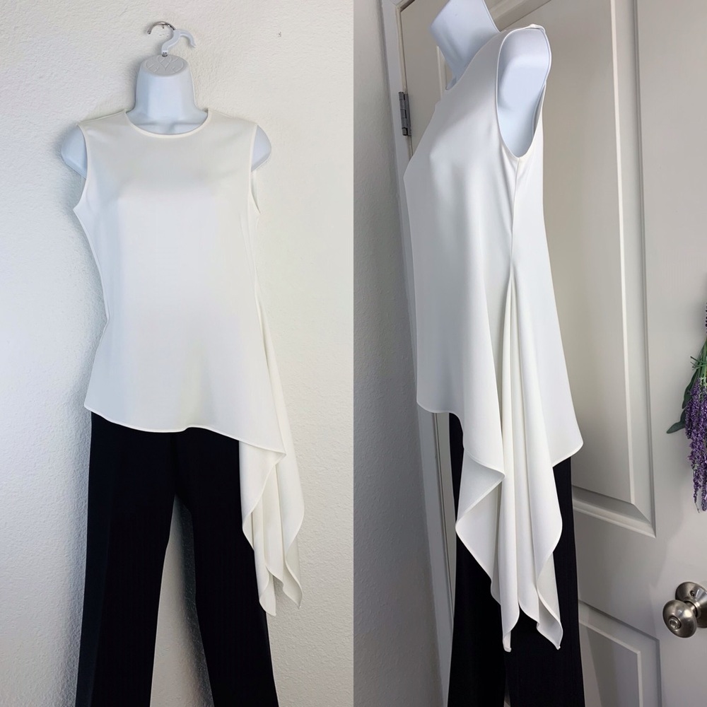 Carolina Herrera White Sleeveless Asymmetrical Side Draped Blouse Sz 4